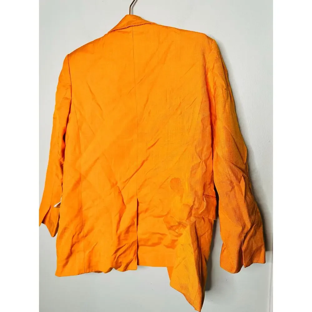 SANDRO Orange Crepe Collar Front Button Long Sleeves Harper Blazer Size 36 - Picture 12 of 16